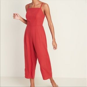 Red old navy linen jumpsuit with pockets sz small